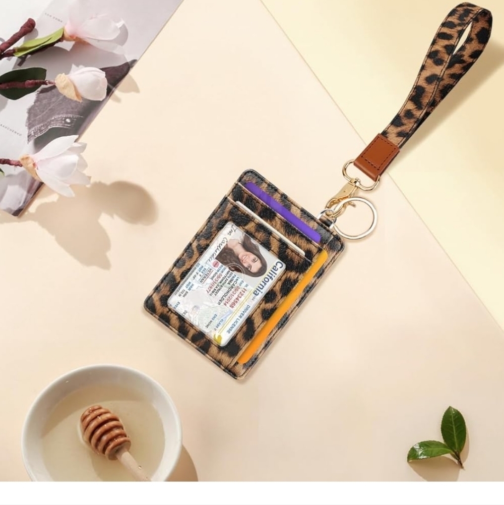 Leopard Print Card Holder with Wrist Strap